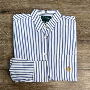 Lauren Ralph Lauren Striped Button Down Shirt | Blue & White Classic | Size M
